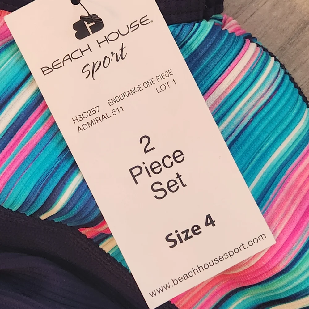 Beach House Swimsuit 4 Blue One Piece Surf Water Sport Beach Athletic New $111